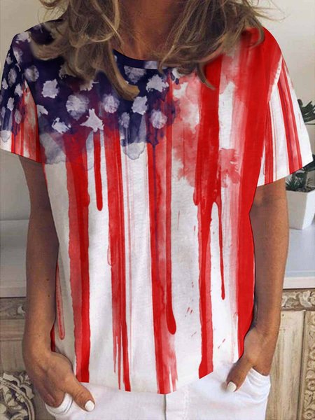 

American Flag Women's Short Sleeve T-Shirt, As picture, T-shirts