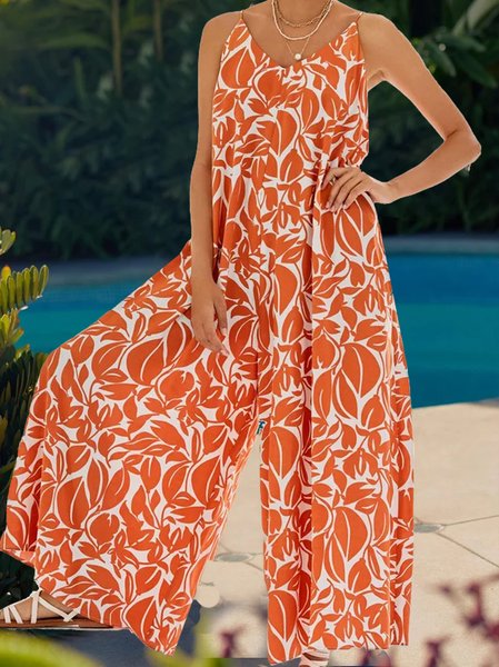 

Casual V Neck Jumpsuit & Romper, Orange, Jumpsuits