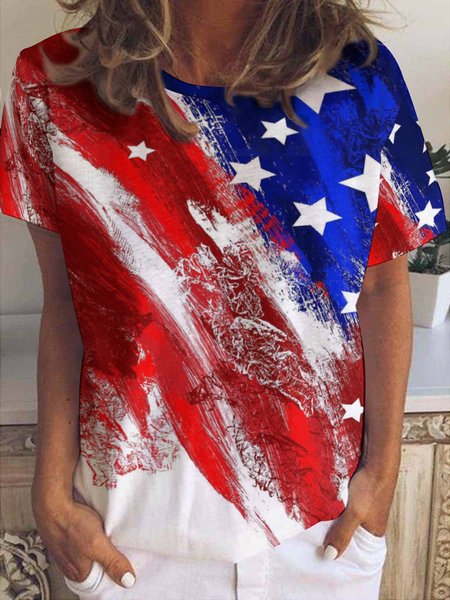 American Flag Women's Short Sleeve T-Shirt, As picture, T-shirts