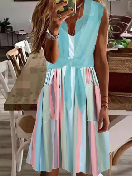 

Cotton Lapel Sleeveless Woven Dresses, Multicolor, Dresses