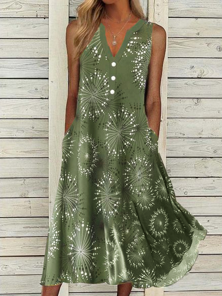 

Geometric Vintage V Neck Sleeveless Woven Dresses, Green, Dresses