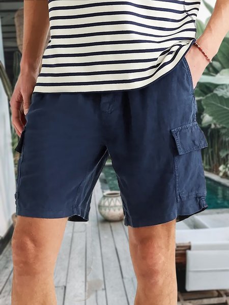 Men's Cotton Linen Style Casual Shorts, Blue, Shorts
