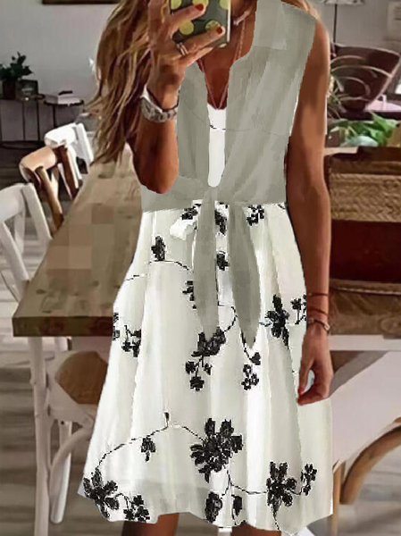

Lady Floral Lapel Short Sleeve Woven Dress, Apricot, Dresses