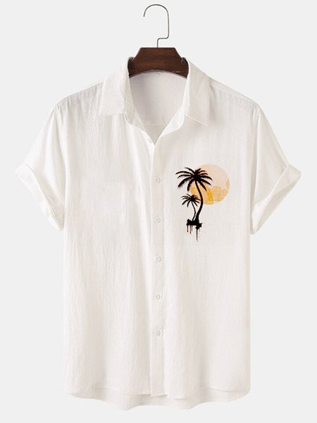 

Men's Casual Cotton Linen Short Sleeve Shirt, Apricot, Shirts ＆ Blouse