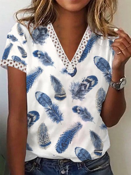 

V Neck Casual Regular Fit Short Sleeve T-Shirt, White, T-Shirts