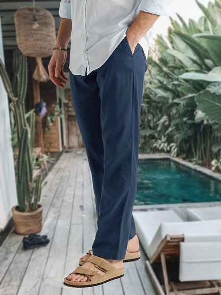 

Men's Cotton Linen Style Casual Pants, Blue, Pants