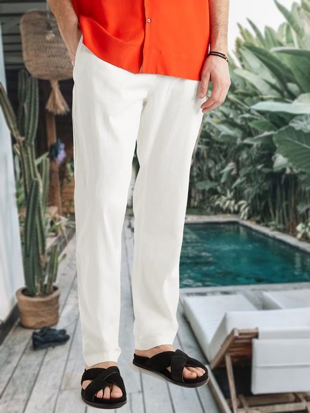 

Men's Cotton Linen Style Casual Pants, White, Pants