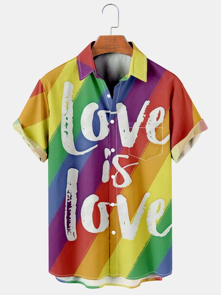 

Men's Rainbow Print Casual Short Sleeve Hawaiian Shirt, Yellow, Men's Floral shirt