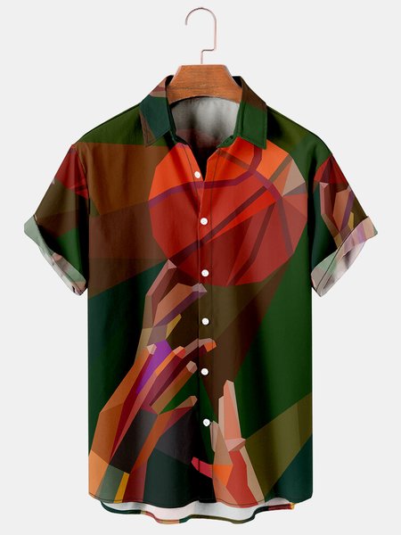 

Men's Basketball Print Casual Short Sleeve Hawaiian Shirt, Deep green, Men's Floral shirt