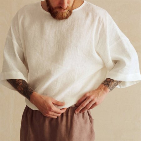 

Men's Solid Color Comfortable Cotton Linen Shirt, White, Blouses&Shirts