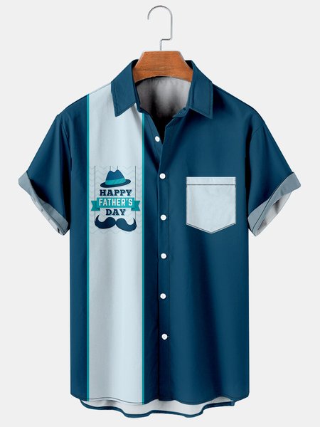 

Men's Father's Day Print Casual Short Sleeve Hawaiian Shirt, Blue, Men's Floral shirt