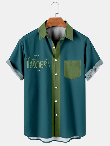 

Men's Father's Day Print Casual Short Sleeve Hawaiian Shirt, Cyan, Men's Floral shirt