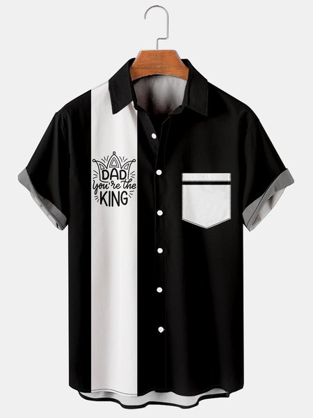 

Men's Father's Day Print Casual Short Sleeve Hawaiian Shirt, Black, Men's Floral shirt