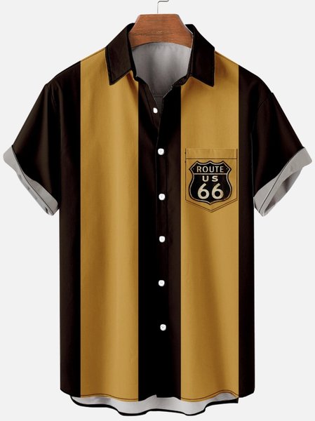 

Men’s Casual Short Sleeve Route US 66 Hawaiian Shirt, As picture, Short Sleeves Shirts