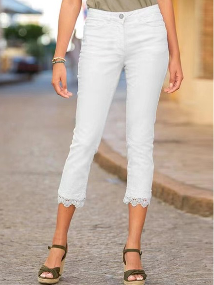 

Casual Regular Fit Cotton Blends Pants, White, Pants