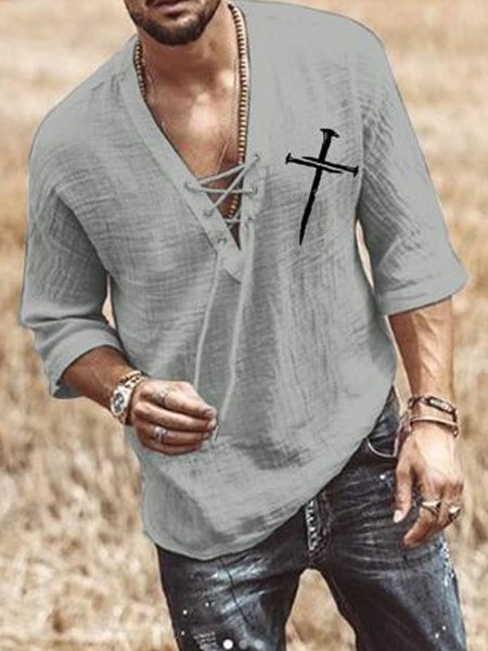 

Men's Casual Comfortable Plain Color Cotton Linen Shirt, Gray, Blouses&Shirts