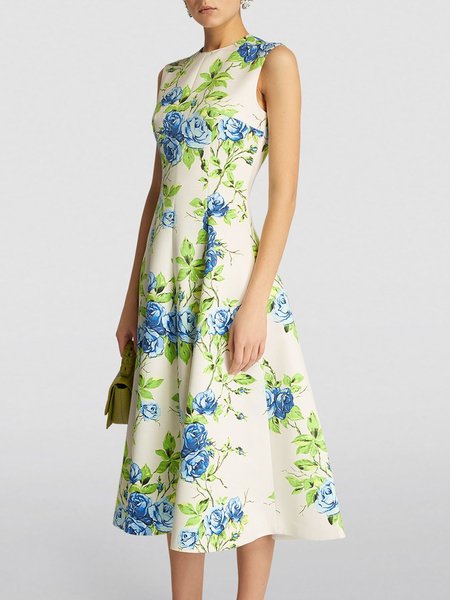 

Elegant Crew Neck Regular Fit Sleeveless Woven Dress, Multicolor, Midi Dresses