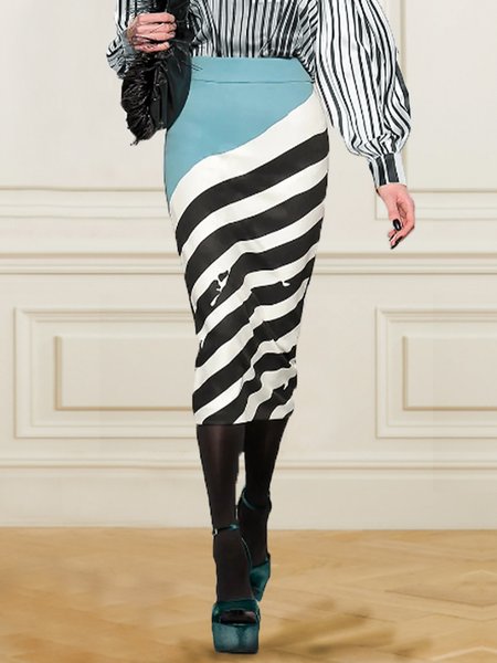 

Elegant Striped Color Block Skirt, Multicolor, 0