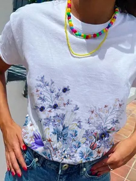 

Mother's Day Themed Floral Print Spring New Hot Women's Knit T-Shirts, White, Tees & T-shirts