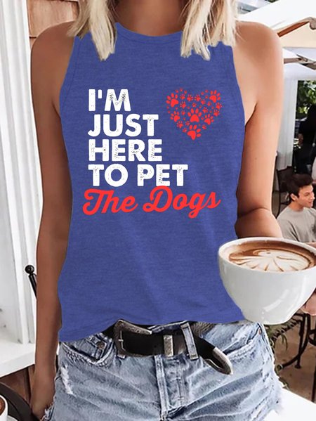 

I'm Just Here To Pet The Dog Knit Tank, Blue, Tank Tops