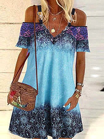 

Loosen Casual Tribal Short Sleeve Knit Dress, Multicolor, Dresses