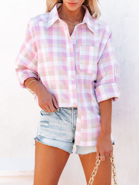 

Shirt Collar Long Sleeve Blouse, Pink, Blouses & Shirts