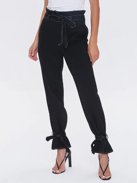 

Solid Simple Regular Fit Black Pants, Skinny Leg Pants