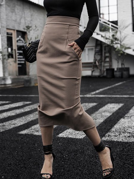 

Solid Work Regular Fit Midi Skirt, Coffee, Midi Skirts