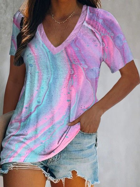 

Rock Pattern Casual V Neck Short Sleeve Loosen T-Shirt, As picture, T-Shirts