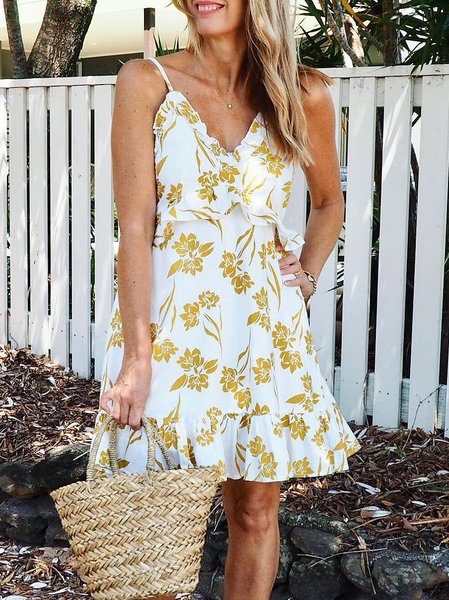 

Floral Short Sleeve Woven Dress, Yellow, Floral Dresses
