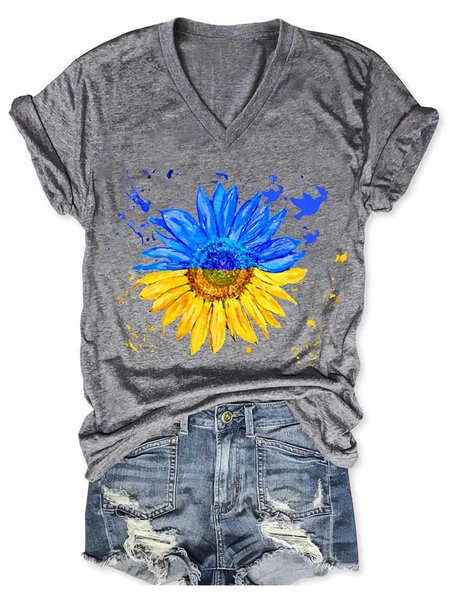 

Sunflower Women‘s V neck Short Sleeve T-Shirt Summer Top, Gray, T-shirts