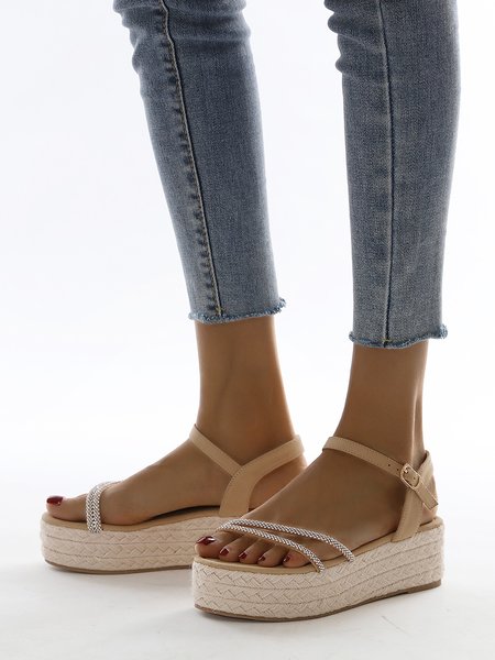 

Ladies Apricot Rhinestone Upper Woven Platform Sandals, Sandals
