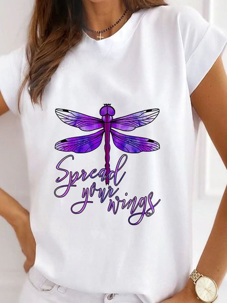 

Casual Crew Neck Loosen Short Sleeve Tops, White, Tops
