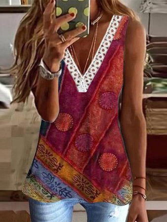 

Tribal Casual Loosen Knit Tank, Red, Tanks & Camis