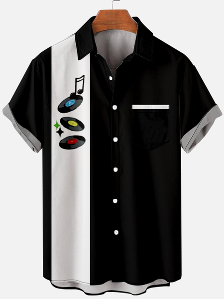 

Mens Retro Music Camp Casual Short Sleeve Shirt, Black, Short Sleeves Shirts