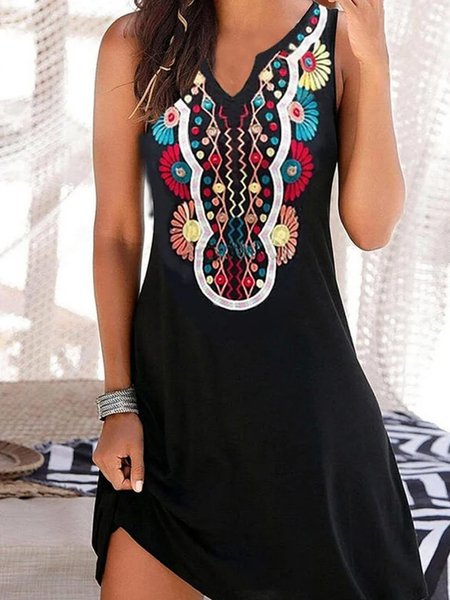 

Loosen Vintage Short Sleeve Women Dress, Black, Mini Dresses