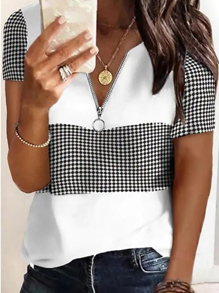 

JFN V Neck Stripes Casual T-Shirt/Tee, White, T-Shirts