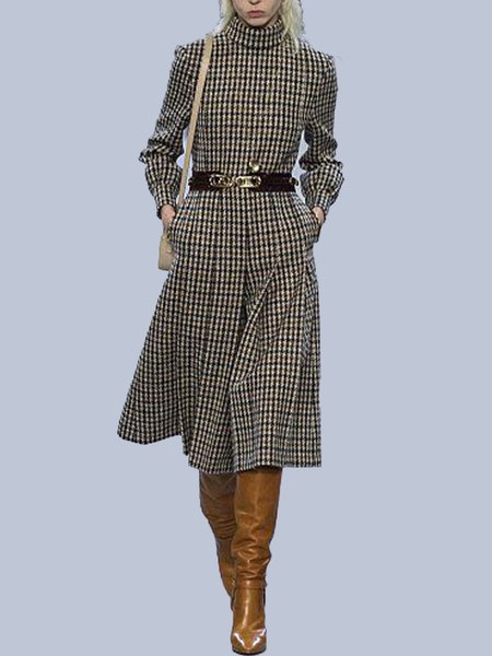 

Work Long Sleeve Turtleneck Midi Dress, As picture, Dresses