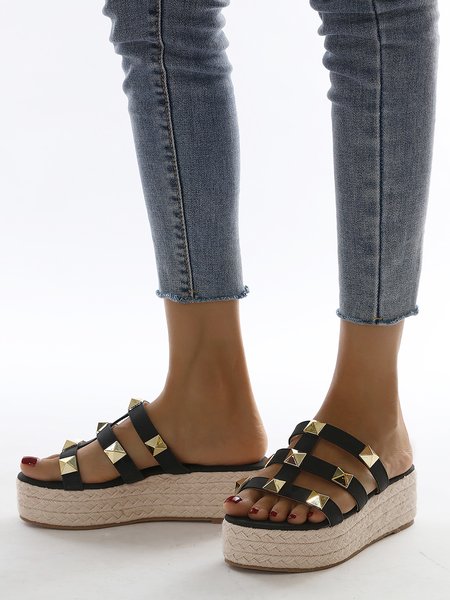 

Ladies Black Studded Woven Platform Shoes, Women Shoes>>Women's Shoes>>Women sandals Slippers