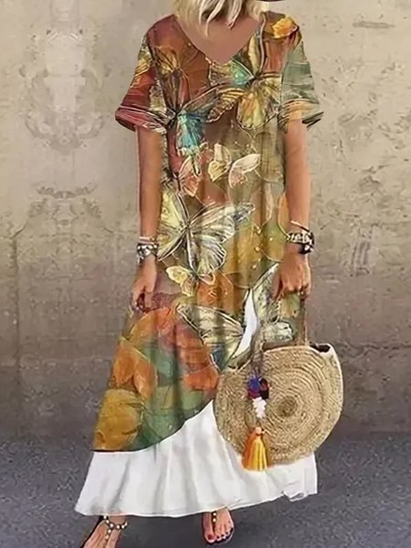 

Vacation Loosen Short Sleeve women Dress, Multicolor, Dresses