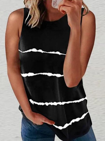 

Crew Neck Regular Fit Casual Knit Tank, Black, Tank Top