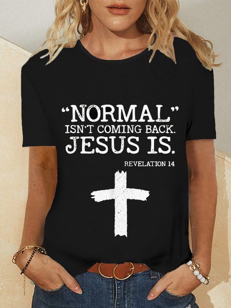 

Casual Short Sleeve Round Neck Plus Size Printed Tops T-shirts, Black, T-Shirts