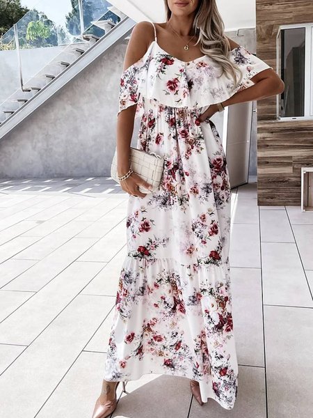 

Floral Casual Spaghetti Woven Dress, Multicolor, Maxi Dresses