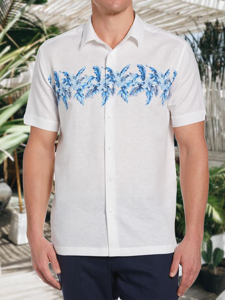

Cotton-Linen Botanical Floral Print Versatile Linen Shirt, As picture, Shirts ＆ Blouse