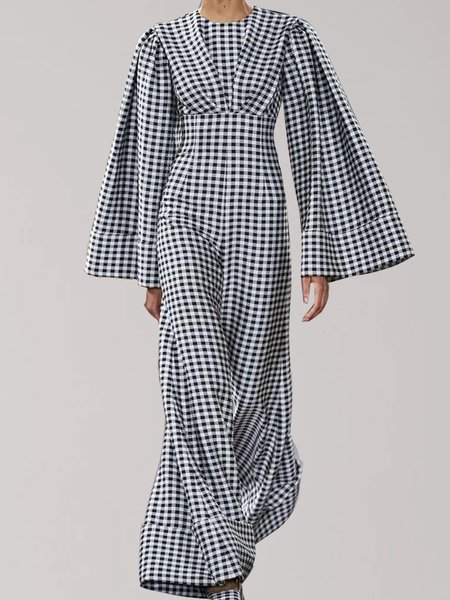 

Elegant Regular fit Crew Neck One-Pieces, Black-white, Jumpsuits