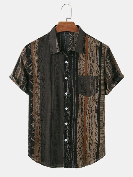 

Cotton And linen Style Ethnic Striped All-Match linen Shirt, As picture, Blouses&Shirts