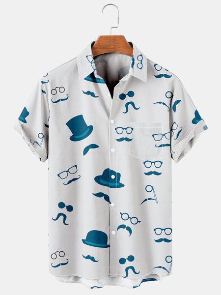 

Men's Father's Day Print Casual Short Sleeve Hawaiian Shirt, White, Men's Floral shirt
