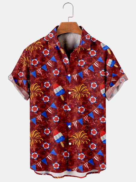 

Men's Printed Casual Short Sleeve Hawaiian Shirt, Red, Men's Floral shirt