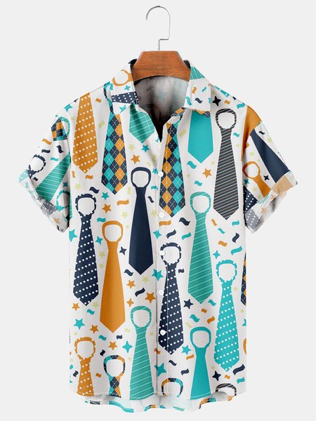 

Men's Father's Day Print Casual Short Sleeve Hawaiian Shirt, White, Men's Floral shirt