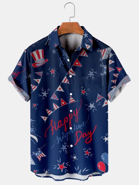

Men's Printed Casual Short Sleeve Hawaiian Shirt, Purplish blue, Men's Floral shirt